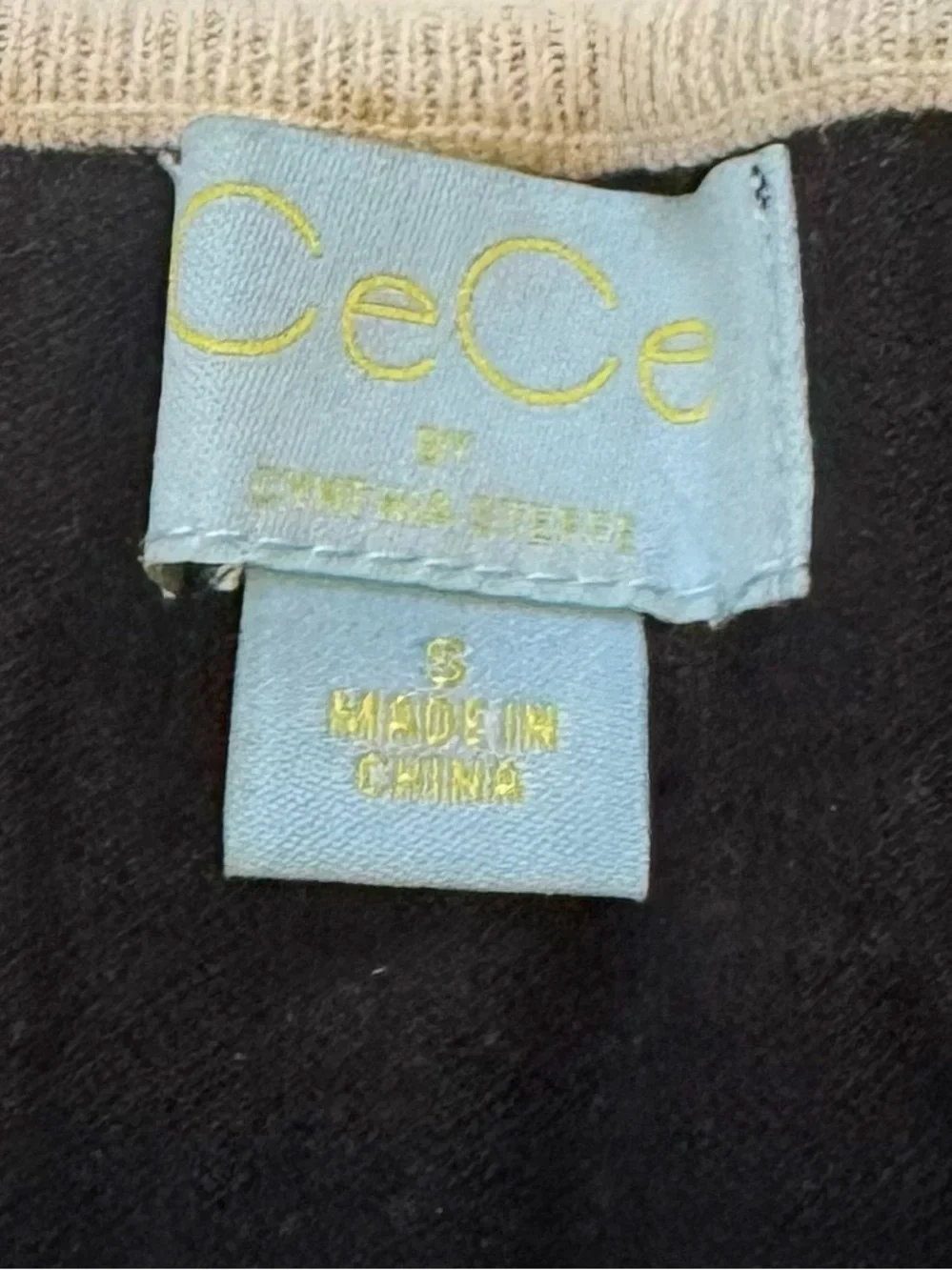 CeCe Black Sweater Intarsia Peter Pan Collar Small